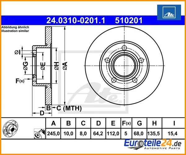 2 uds Disco de freno PowerDisc ATE 24.0310-0201.1 para Audi A6 Foto 1 de 1