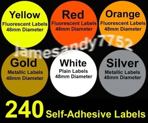 Plain 48mm Round Labels White, Gold, Silver, & Fluorescent Orange or Red  - Picture 1 of 8