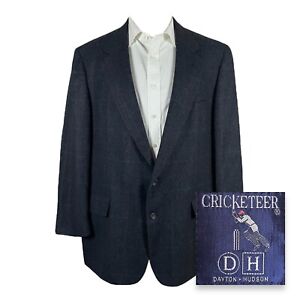 Vintage Cricketeer Blazer Sport Coat Mens 50R Blue Check Flannel Two Button Wool