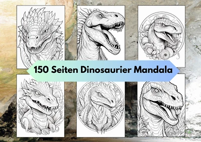 Digital Dinosaurier Malbuch 150 Seiten zum ausdrucken PDF Erwachsene Kinder - Bild 1 von 4