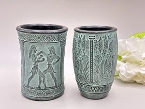 Lote de 2 jarrones de cerámica arte griego antiguo raro vida de la antigua Grecia Prometeo - Imagen 1 de 9