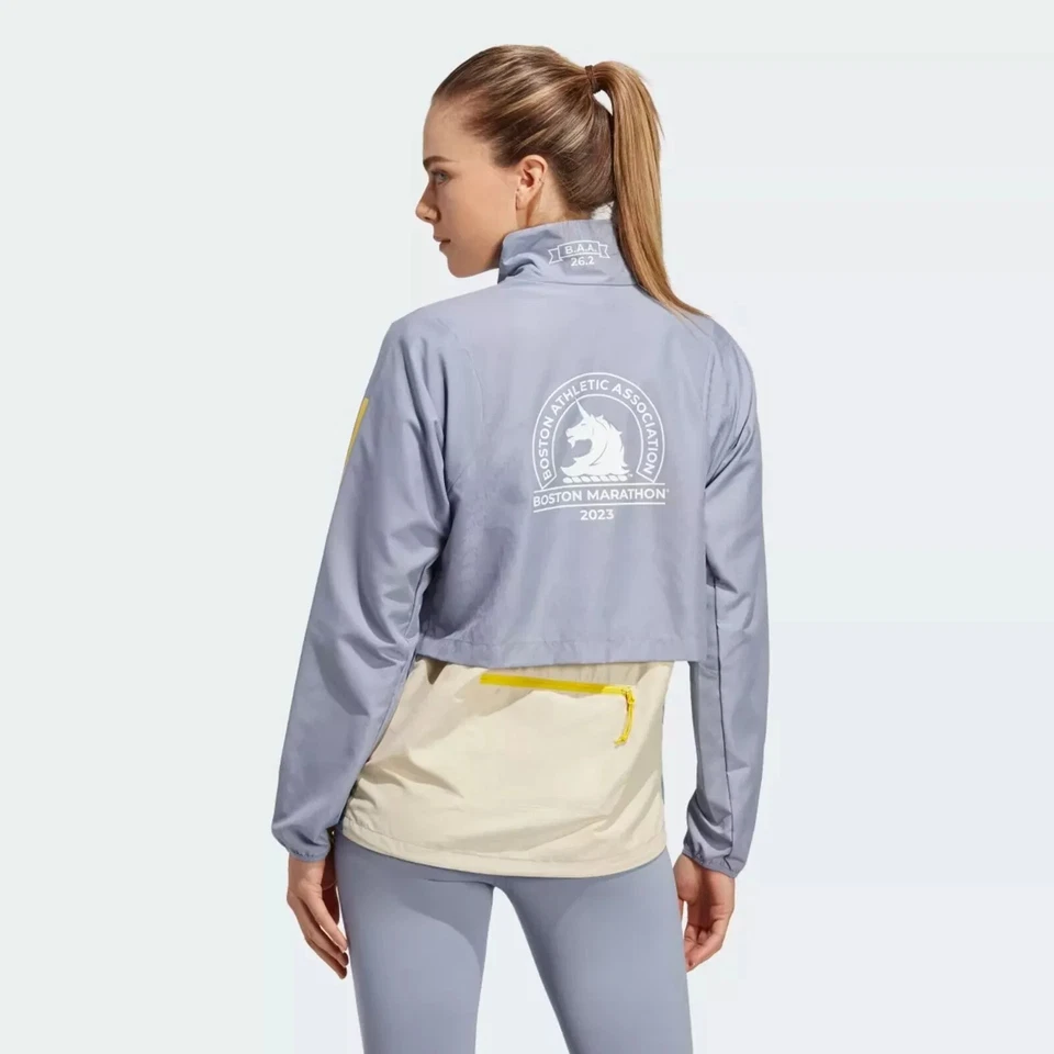 Adidas 2023 Boston Marathon Womens Small S Windbreaker Jacket HY0267 Grey -