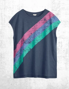 Ex HUSH Women’s Short Sleeve Rainbow Striped Boyfriend T-Shirt in Ebony - Picture 1 of 2