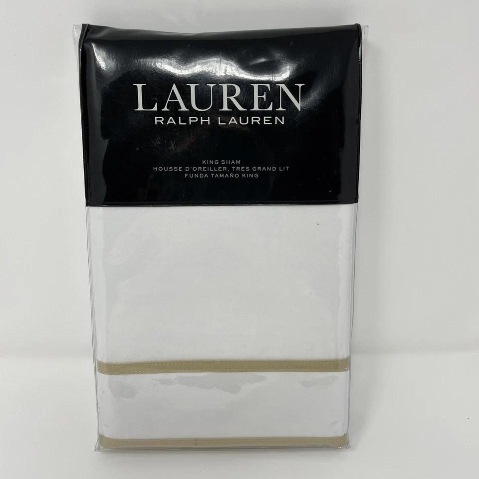 Ralph Lauren King Sham Spencer Sateen Border White/wheat 100 Cotton