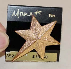 Vintage Monet Stern Anstecknadel Brosche 1-1/2" x 2" Messingfarben Metall / Neu aus altem Lagerbestand - Bild 1 von 5
