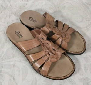 Clarks Bendables Slides Tan Sandals Leather Women Size 8.5M 37039 - Picture 1 of 9