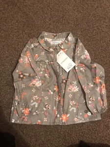 Brand New Girls Vertbaudet Shirt Blouse Floral Grey 3 Years 36 Months - Foto 1 di 2