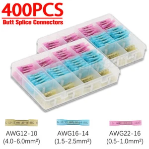400pcs Heat Shrink Butt Wire Splice Connectors Seal Crimp Terminals Waterproof - Picture 1 of 18