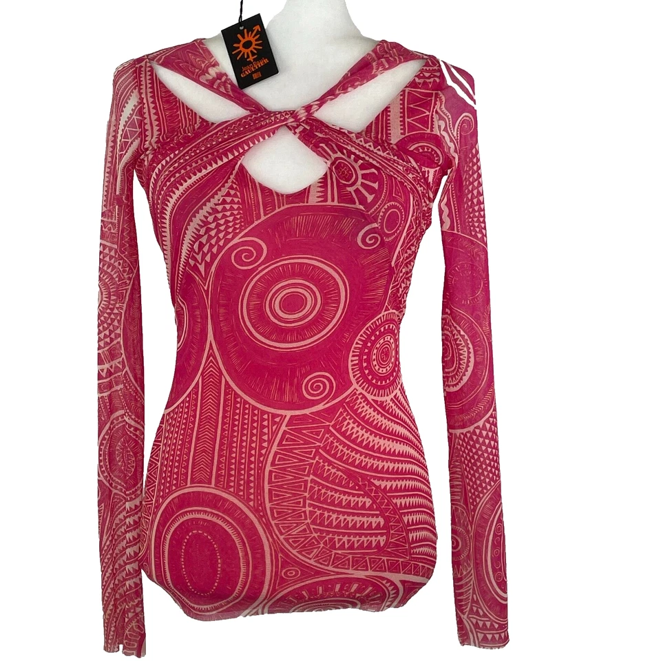 Top Jean Paul Gaultier Soliel Malla Nuevo con Etiquetas Talla S Manga Larga Rosa Twist Fuzzi Italia Foto 1 de 4