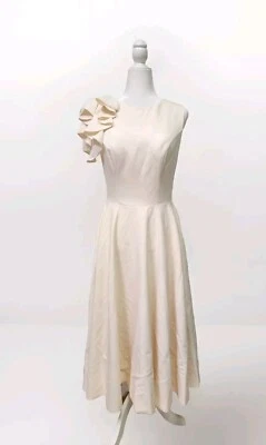 LT Lanting Bride Ivory Tea Length Ruffle Shoulder Wedding Dress Size 10 NWT  - Image 1 of 4