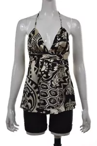 Top de mujer Alice & Trixie talla XS negro con estampado de marfil camisa halter cuello en V seda - Imagen 1 de 5