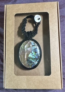 Abalone Shell Black Necklace Multi-Strand Glass Seed Bead 18” - Picture 1 of 9