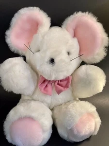 American Wego White And Pink Plush Mouse Pink Bow 14” Stuffed Toy Korea Vintage - Picture 1 of 9