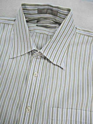 NORDSTROM 男式 16.5 34 传统合身衬衫无皱条纹蓝色白色 — 第 1/4 张图片