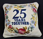 Needlepoint Accent Pillow 25th Anniversary Heart Flowers 10