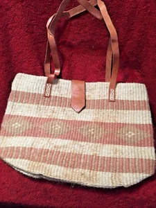 BORSA TOTE BAG DONNA A RIGHE IN IUTA E PELLE TONI TERRA FODERATA IN TESSUTO - Foto 1 di 9