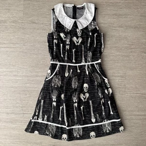 Retrolicious Scientific Skelett Print Fit Flare Dress Small Black Goth Death - Bild 1 von 8