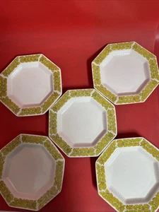 Set 5 Vintage Independence Ironstone Japan Octagon Plates Yellow Floral Border - Picture 1 of 9