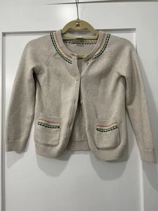 Hanna Andersson Cardigan Girls 8 Years Beige Embroidered Rainbow Stitch Button - Picture 1 of 9