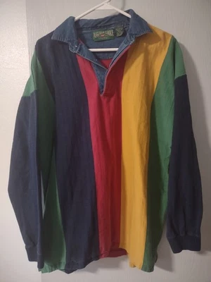Camisa de rugby de manga larga a rayas en bloques de colores American Eagle de colección de los 90 para hombre talla XL Foto 1 de 4