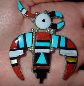 Großer Türkis Adler / Donnervogel Anhänger / ZUNI Pin in Sterlingsilber - Bild 1 von 5