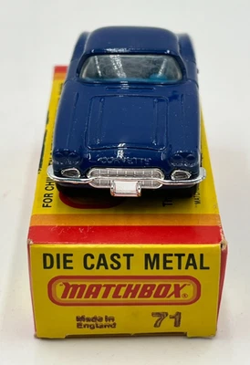 Corvette Lesney England 1962 Matchbox #71 Die Cast Metal azul con coche azul nuevo Foto 1 de 4
