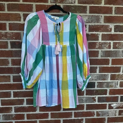 Vestido túnica a cuadros para mujer Indigo Soul multicolor manga globo informal rosa Foto 1 de 4