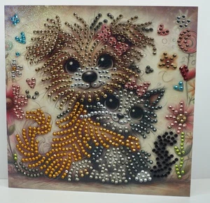 Hecho a mano, tarjeta de felicitación cumpleaños Diamond painting perro gato colocado - Imagen 1 de 1