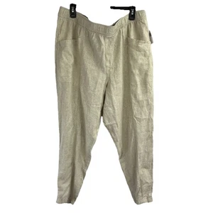 NWT Old Navy Linen Blend Pants High Rise Taper Elastic Waist Beige Size XL - Picture 1 of 11