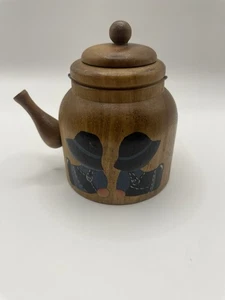 Kleiner Holz Wasserkocher mit handbemalten Amish Kinder Landhaus Kern Dekor 4 Zoll - Bild 1 von 4