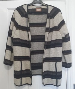 ¡Chaqueta cárdigan Per Una Marks & Spencer talla 18 beige negra a rayas mezcla de lana! - Imagen 1 de 6