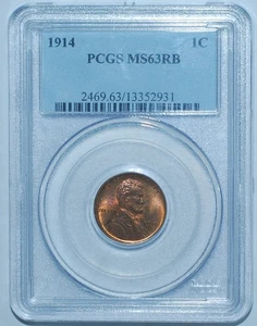 1914 PCGS MS63RB Red and Brown Lincoln Wheat Cent - Picture 1 of 2