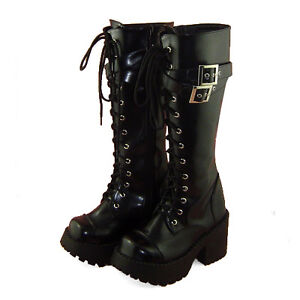 schwarz punk gothic lolita stiefel boots Shoes Schuhe high heel retro rock EMO