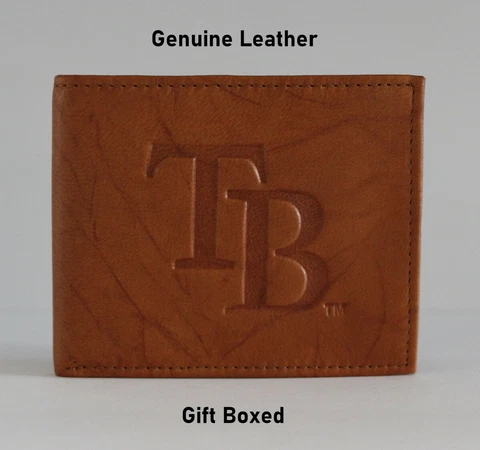 Tampa Bay Rays MLB Baseball Wallet Lic. BI-Fold Leather Billfold Brown Tan Cover