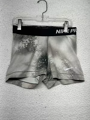 Nike Pro Shorts Womens XS Extra Small Grey Paint Splatter Training Athletic • 16.99€