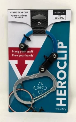 HEROCLIP ' CLIP DE ENGRANAJE HÍBRIDO ' MEDIANO (MÁXIMO 60LBS) ' ACERO AZUL ' GIRA 360° Foto 1 de 2