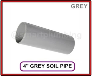 4" Socket Soil Pipe 110m Ring Seal 25cm-50cm-92cm - GREY - Picture 1 of 8