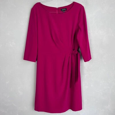 Tahari size 16 faux wrap dress magenta 3/4sleeve knee length boat neck - Image 1 of 4