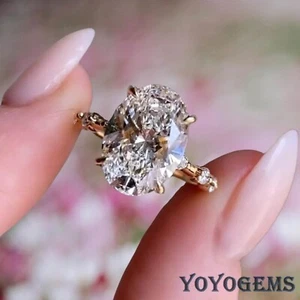 Moissanite Hidden Halo Engagement Ring 2.50 Carat Oval Cut Solid 14K Yellow Gold - Picture 1 of 9