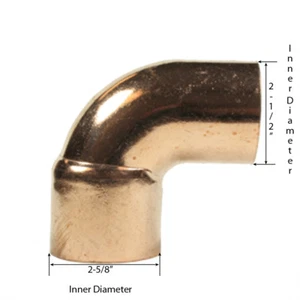 Waage Supply 2-1/2 Zoll, 2-1/2" 90 Grad Kupfer Druck Straßenbogen, FTGxC - Bild 1 von 3