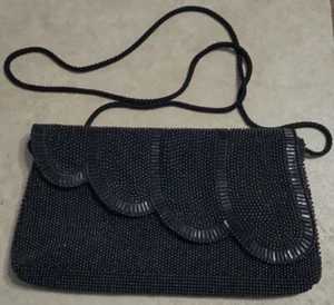 Beaded Evening Clutch Black Cocktail Wedding Formal Handbag "10 x 6" Strap "20" - Picture 1 of 7