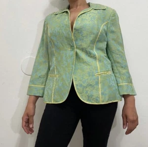 Sigrid Olsen Collection Y2K 10 Silk Linen Floral Print Button Blazer Jacket - Picture 1 of 8
