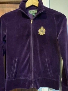 LRL Active Jacket Gold Crest Purple Zip Up Velvet Velour XS Petite LRL - Picture 1 of 3