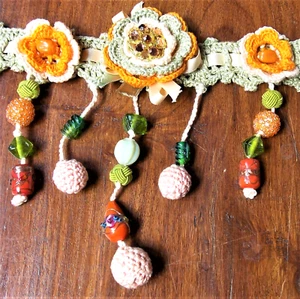 COLLIER RAS DE COU CREATION COUTURE CROCHET MAINSYLVETTE RAISONNIER MELON - Picture 1 of 3