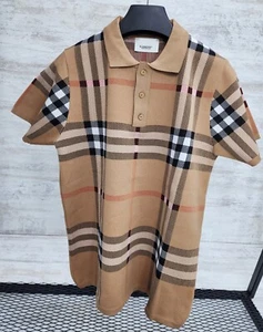 Polo BURBERRY Shirt Men's Color Beige Size 2XL Checked Short Sleeve - Picture 1 of 6