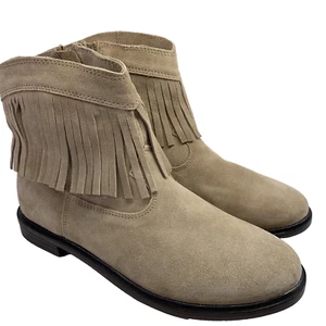 Mango Daniela Girls Fringed Leather Boots, Size UK 6, Sand - Picture 1 of 17