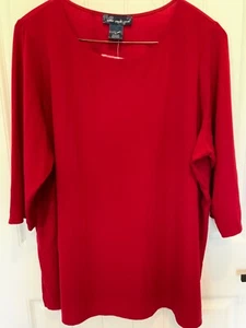 SUSAN GRAVER STYLE Womens Plus Size 3X Red 3/4 Sleeve Round Neck Top NWT - Picture 1 of 5