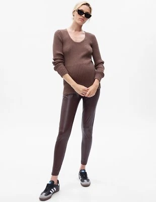 Gap 孕妇装棕色全面板人造素食皮革打底裤尺寸特大号 XL — 第 1/4 张图片