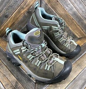 GUC Women's KEEN Targhee II Low Waterproof Brown leather Blue Trail shoes Sz 7
