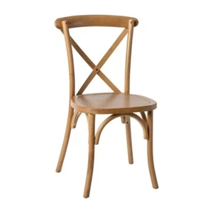Bistro Style Cross Back Light Brown Wood Stackable Restaurant Dining Chair - Picture 1 of 9